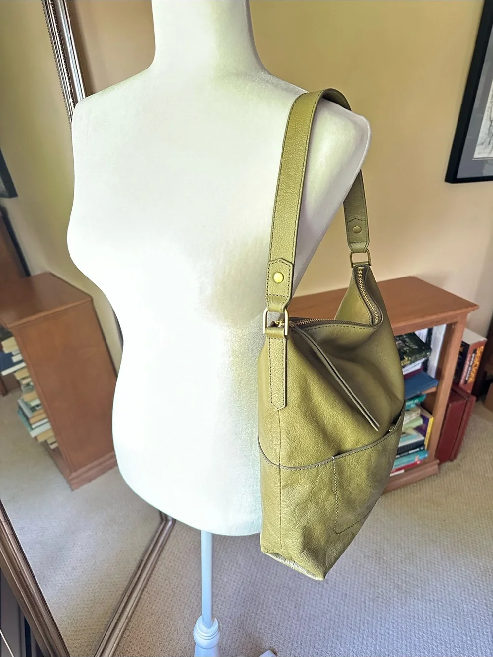 Fossil Amelia Hobo Bag Olive‎ Green Leather Shoulder Tote SHB1819